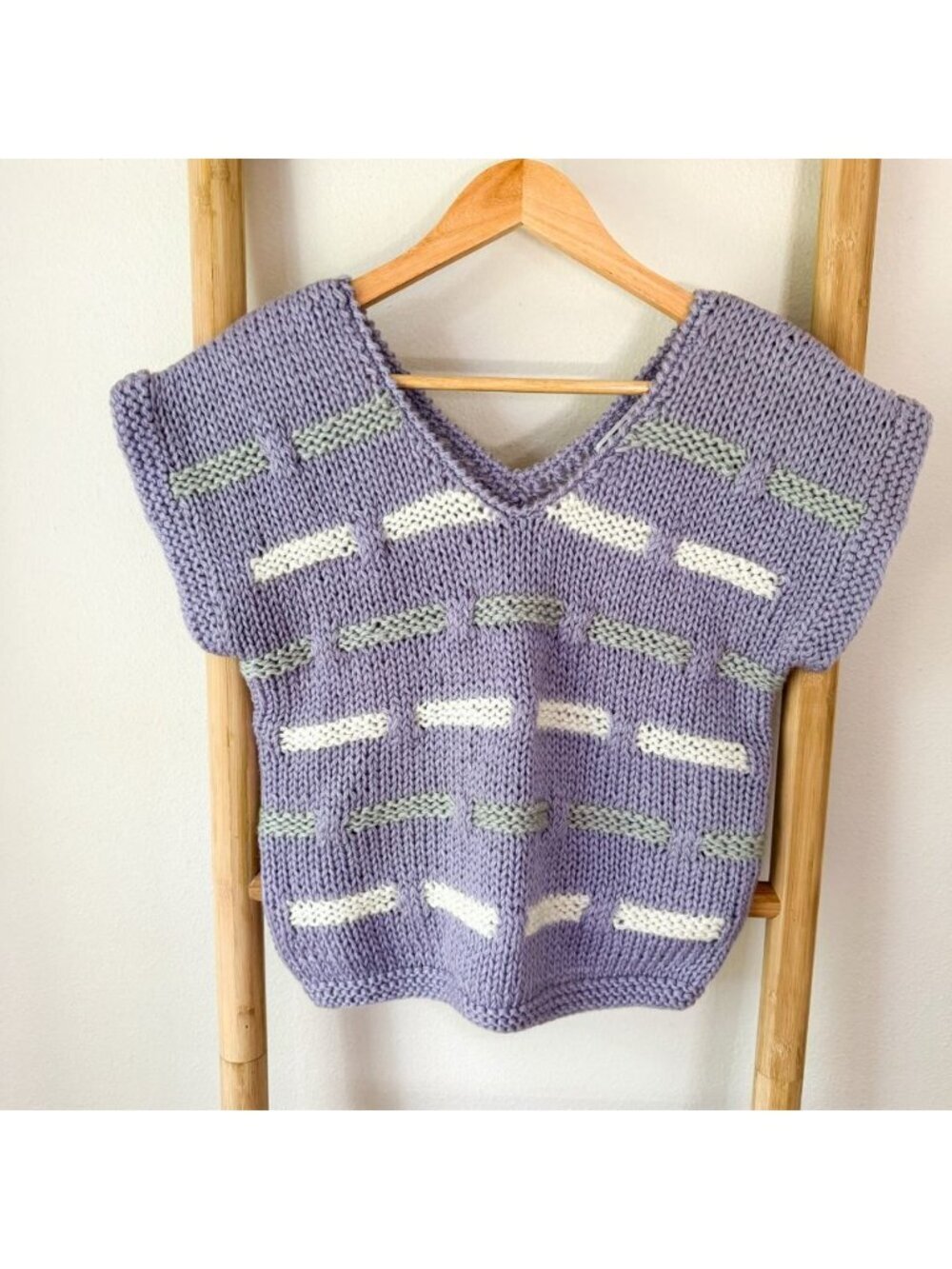 Andrew St. John Lavender Chunky Knit Sweater Short Sleeve Pullover Small